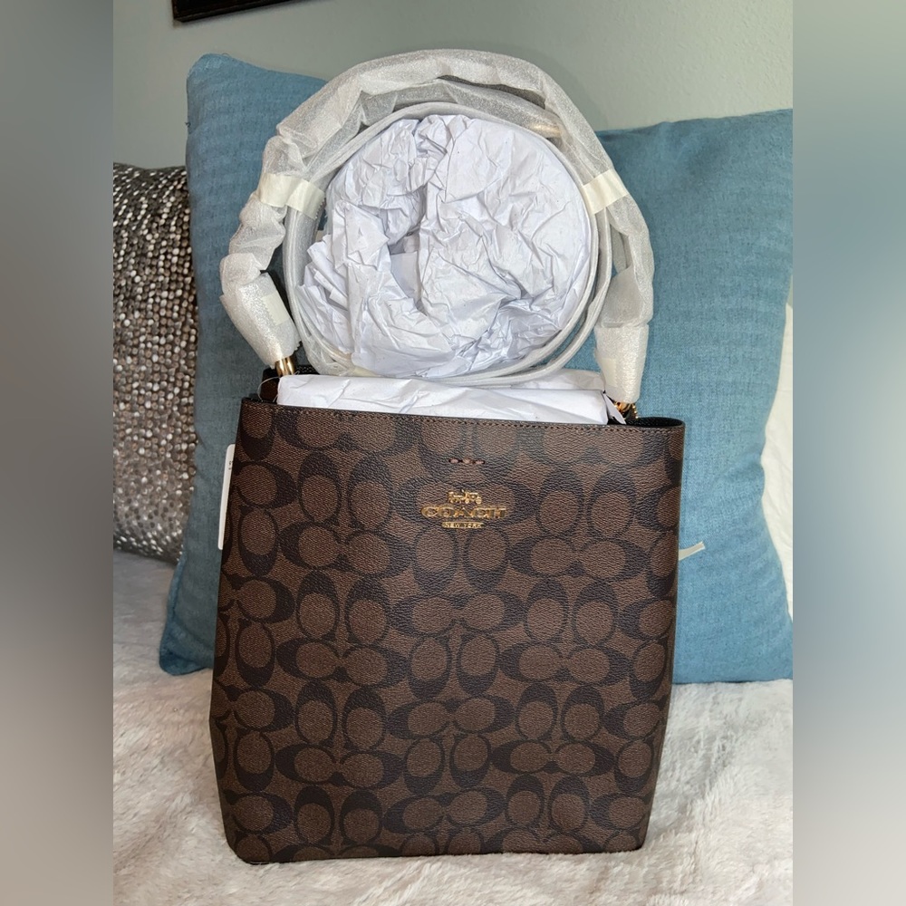 Authentic COACH TWN BUCKET BAG LARGE COLOR BLK/BRN